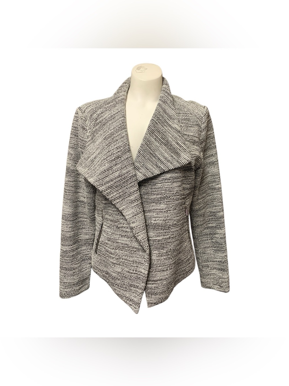 Calvin Klein Black & White Draped Open-Front Blazer Size L